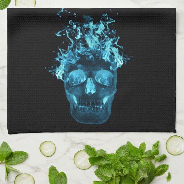 Blue Fire Skull Kitchtuch Handtuch (Gefaltet)