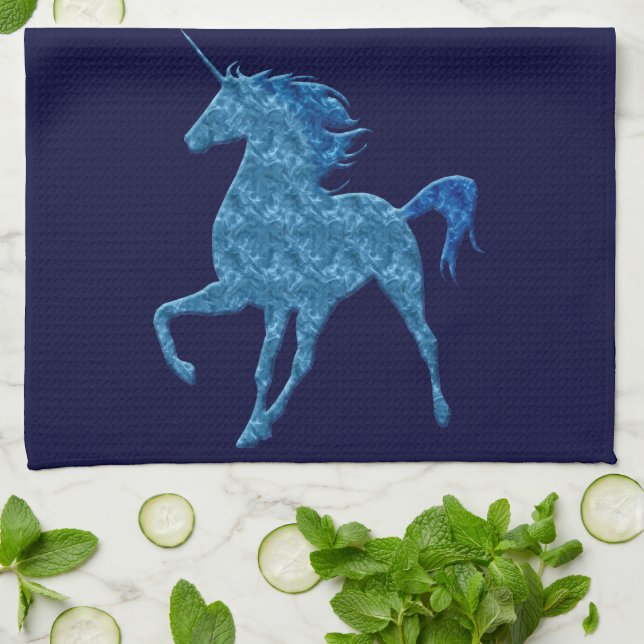 Blue Fire Unicorn Küche Handtuch (Gefaltet)