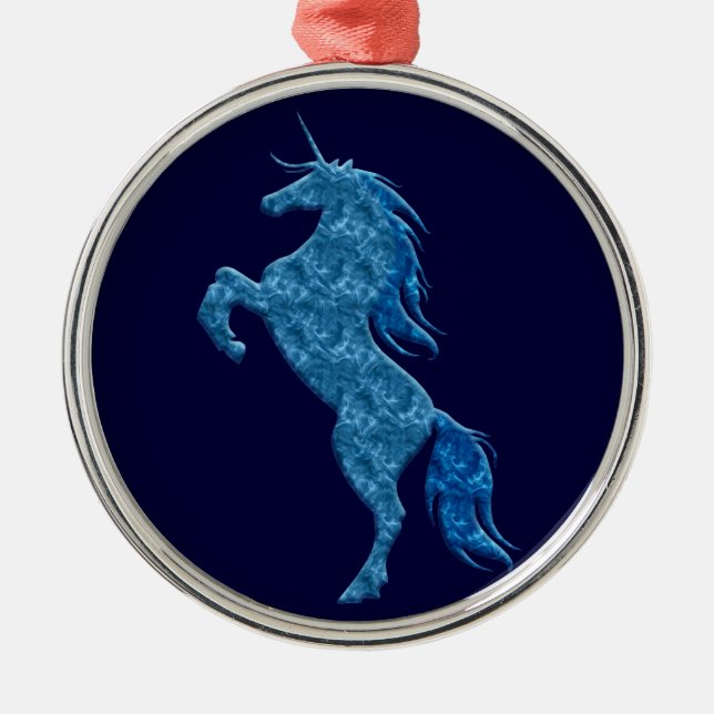 Blue Fire Unicorn Rund Ornament (Vorne)