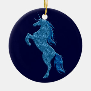Blue Fire Unicorn Rund Ornament