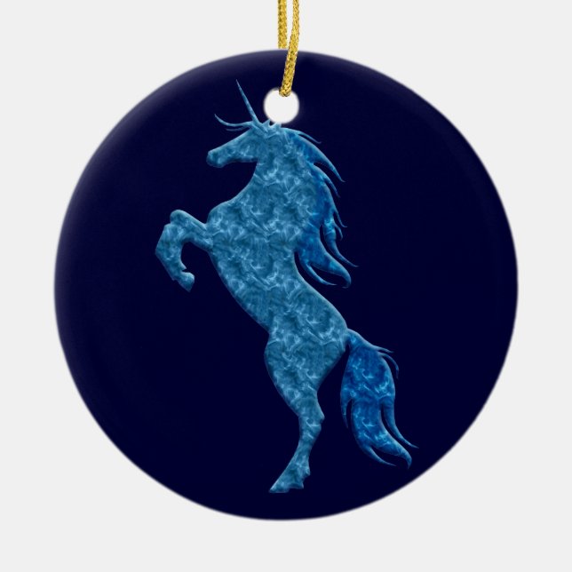 Blue Fire Unicorn Rund Ornament (Vorne)