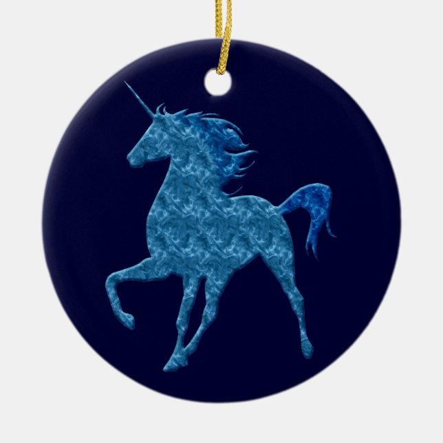 Blue Fire Unicorn Rund Ornament (Vorne)