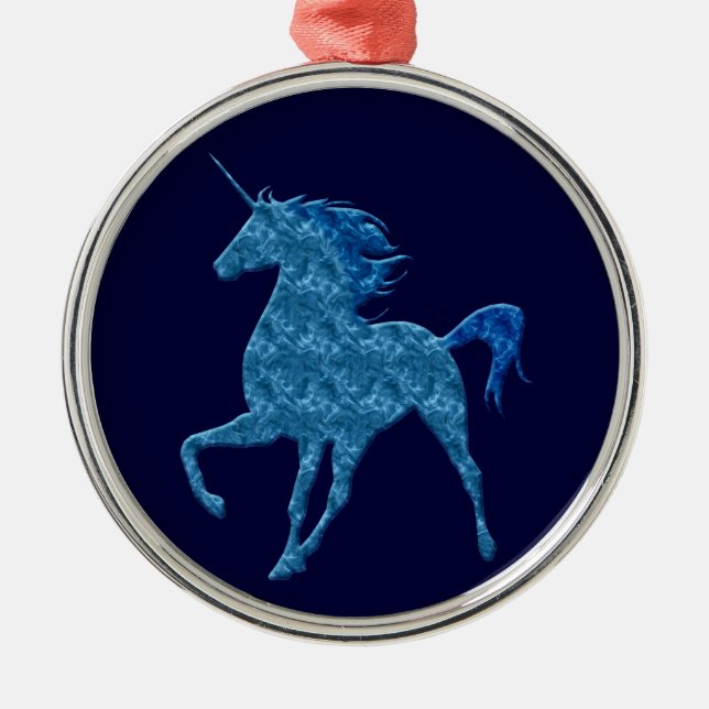 Blue Fire Unicorn Rund Ornament Aus Metall (Vorne)