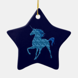 Blue Fire Unicorn Star Ornament