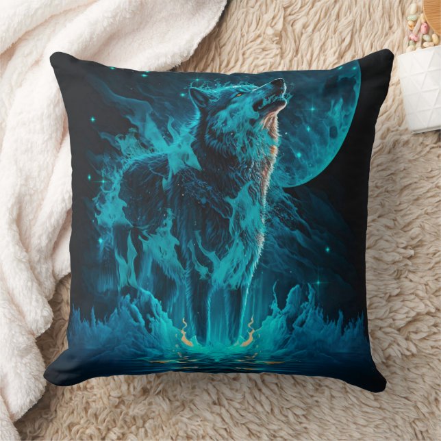 Blue Fire Wolf Kissen (Decke)