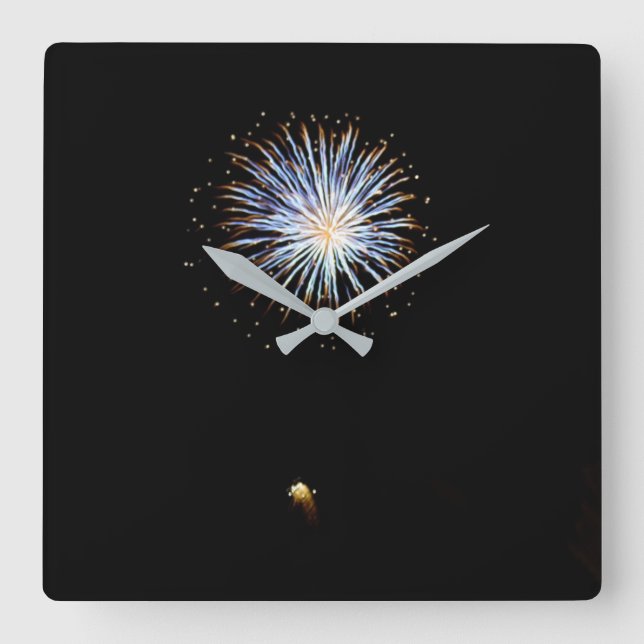 Blue Firework Quadratische Wanduhr (Vorderseite)