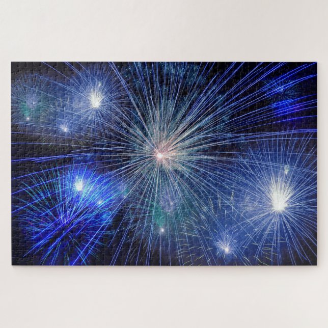 Blue fireworks at night jigsaw puzzle (Horizontal)