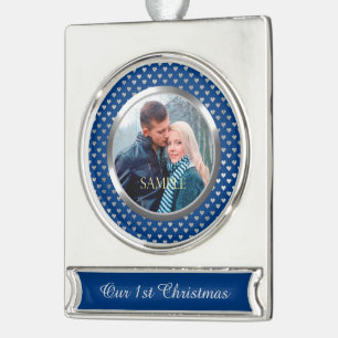Blue First Christmas Silver Heart Banner-Ornament Silber