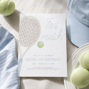 Blue First Match Tennis Geburtstag Einladung