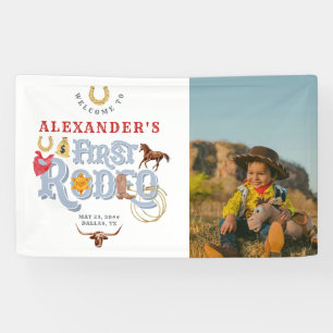 Blue First Rodeo Baby Boy 1. Geburtstag Willkommen Banner