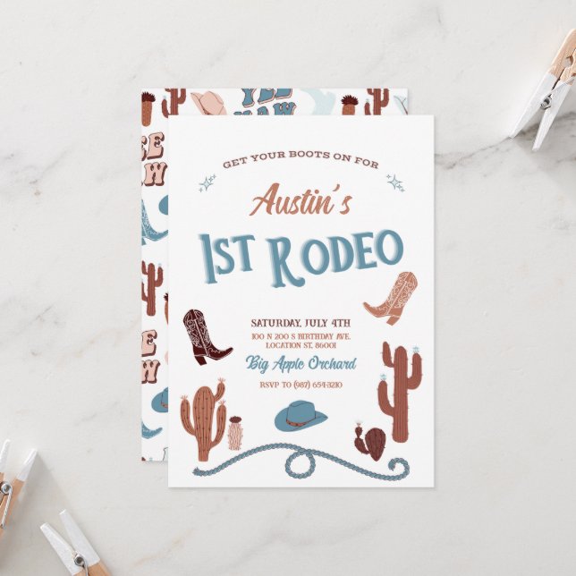 Blue First Rodeo Einladung (Vorderseite/Rückseite Beispiel)