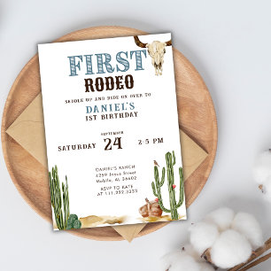 Blue First Rodeo Western Cowboy 1. Geburtstag Einladung