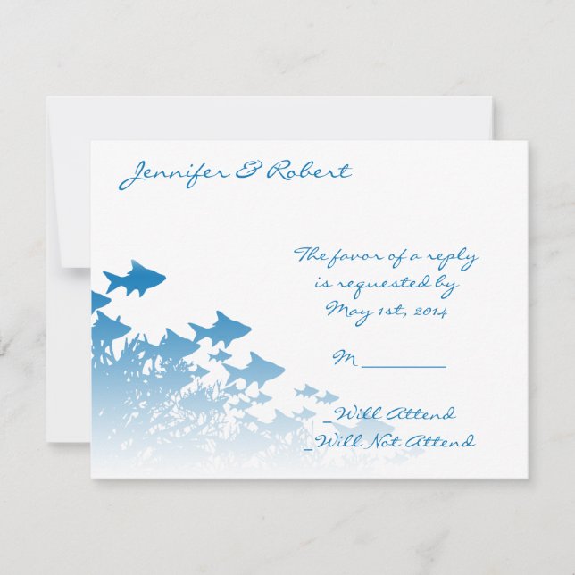 Blue Fish and Coral Response Card RSVP Karte (Vorderseite)