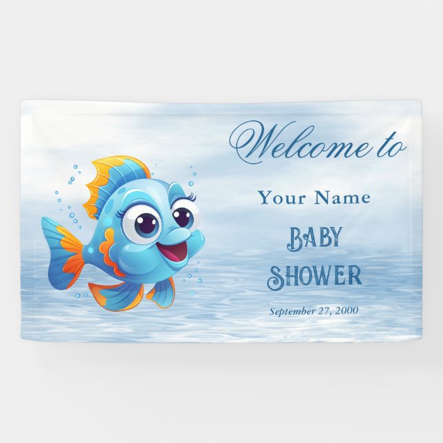 Blue Fish Baby Dusche Willkommen Banner (Horizontal)