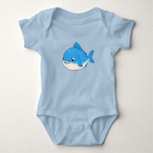 Blue Fish Drawing, Cartoon Style Baby Strampler