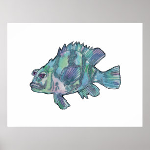 Blue Fish Funkelnd Children's Wall Poster