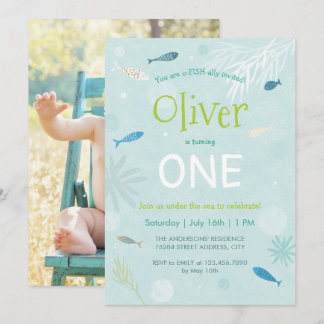 Blue Fish Kindergeburtstag Party Card Einladung