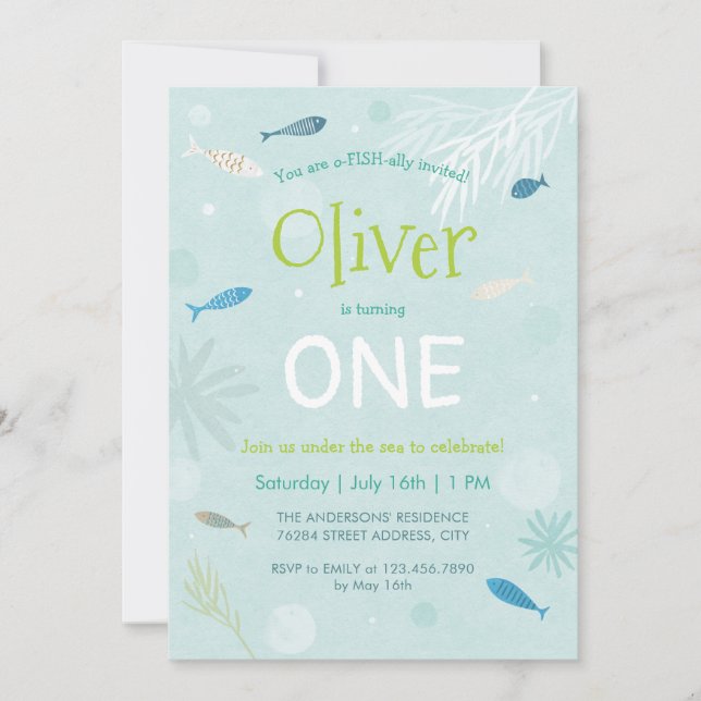 Blue Fish Kindergeburtstag Party Card Einladung (Vorderseite)