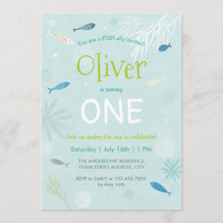 Blue Fish Kindergeburtstag Party Card Einladung