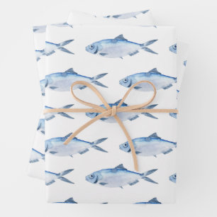 Blue Fish Watercolor Coast Geschenkpapier Set