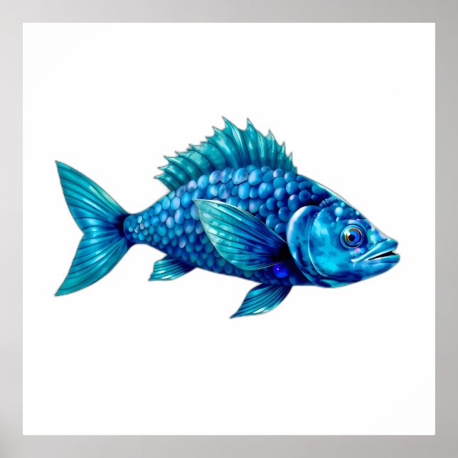 Blue Fish with Spiky Fins and Scales Poster (Vorne)