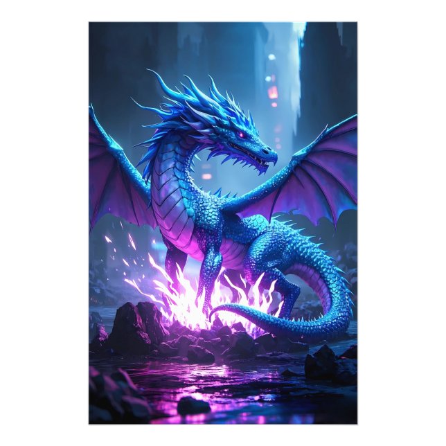 Blue Flame Dragon - Fantasy Metal Wall Art" Fotodruck (Vorne)
