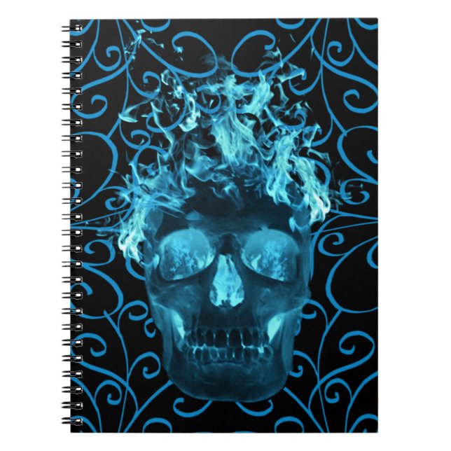 Blue Flame Skull Spiral Notebook Notizblock (Vorderseite)