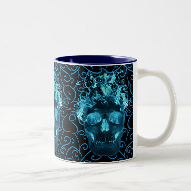 Blue Flame Skull-Tasse Zweifarbige Tasse (Rechts)