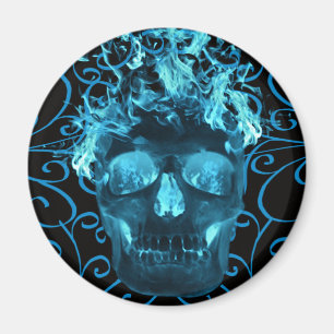 Blue Flaming Skull Magnet