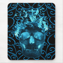 Blue Flaming Skull Mouse Pad