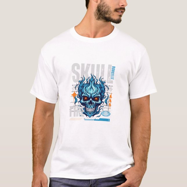 Blue Flaming Skull Streetwear Design | Cyberpunk G T-Shirt (Vorderseite)