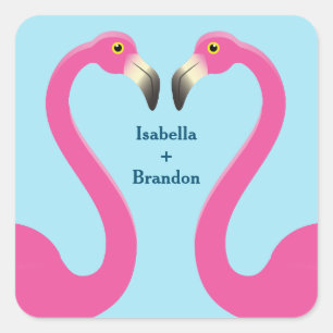 Blue Flamingo Beach Wedding Sticker