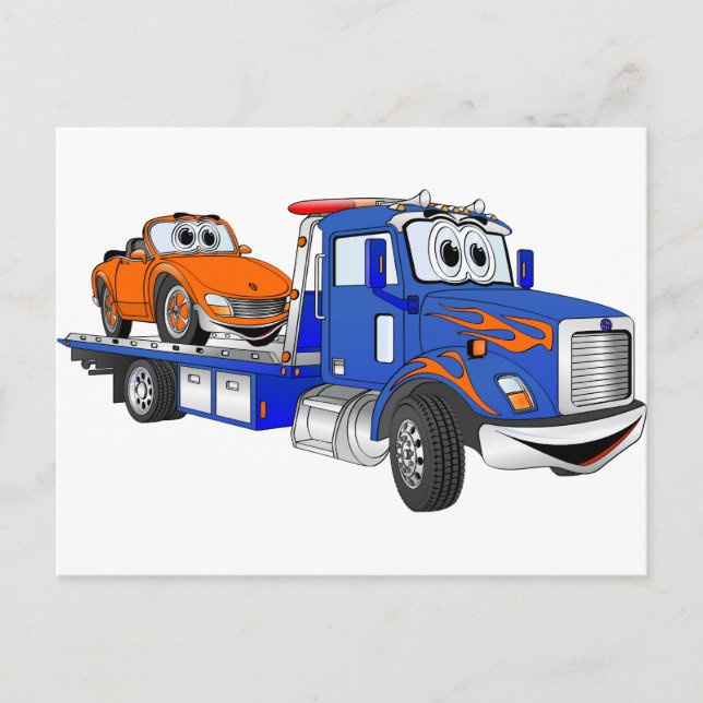Blue Flatbed Tow Truck Postkarte (Vorderseite)