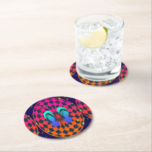 Blue Flip Flops Ellipse Runder Pappuntersetzer