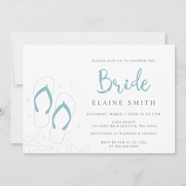 Blue Flip Flops Summer Beach Brautparty Einladung (Vorderseite)