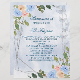 Blue Floral 18 Candles and Roses Ceremony Program