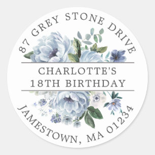Blue Floral 18. Geburtstag Rücksendeadresse Etiket Runder Aufkleber