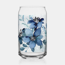 Blue Floral 1 Can Glass Trinkbehälter Set