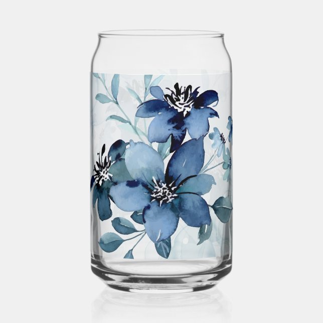 Blue Floral 1 Can Glass Trinkbehälter Set Dosenglas (Vorderseite)