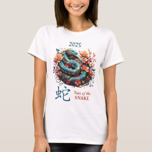 Blue Floral 2025 Chinesisches Jahr der Schlange T-Shirt
