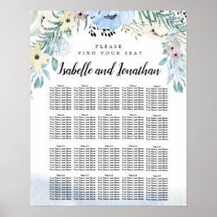 Blue Floral 20-Tisch DIY Hochzeitskarte Poster