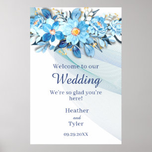 Blue Floral 24"x36" Begrüßungszeichen Poster