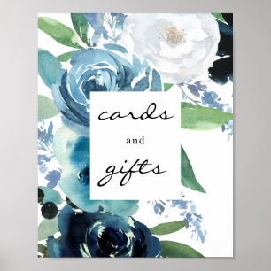 Blue Floral 2 Karten und Geschenke Schild Poster