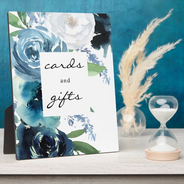 Blue Floral 2 Karten und Geschenke signieren Easel Fotoplatte (Seite)