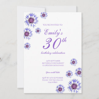 Blue Floral 30. Geburtstag Party Einladung