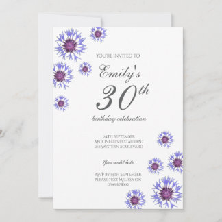 Blue Floral 30. Geburtstag Party Einladung