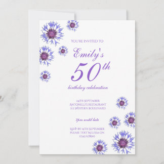 Blue Floral 50. Geburtstagsparty Einladung
