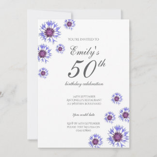 Blue Floral 50. Geburtstagsparty Einladung