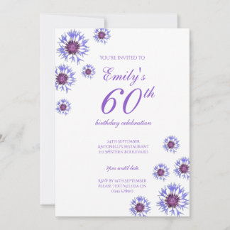 Blue Floral 60. Geburtstagsparty Einladung