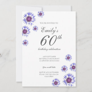 Blue Floral 60. Geburtstagsparty Einladung